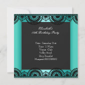 エレガントティール(緑がかった色)ブルーブラックシルバーレース誕生日 招待状 (裏面)