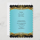 エレガントティール（緑がかった色）ブルーブラック金ゴールド60th誕生日パーティー 招待状 (裏面)