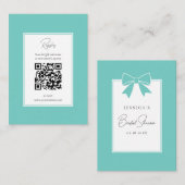 エレガントティール(緑がかった色)ブルーボウブライダルシャワー登録簿 エンクロージャーカード (正面/裏面)