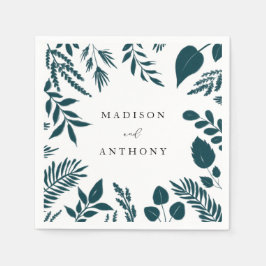 エレガントティール（緑がかった色）ブルーボ結婚タニカル スタンダードカクテルナプキン