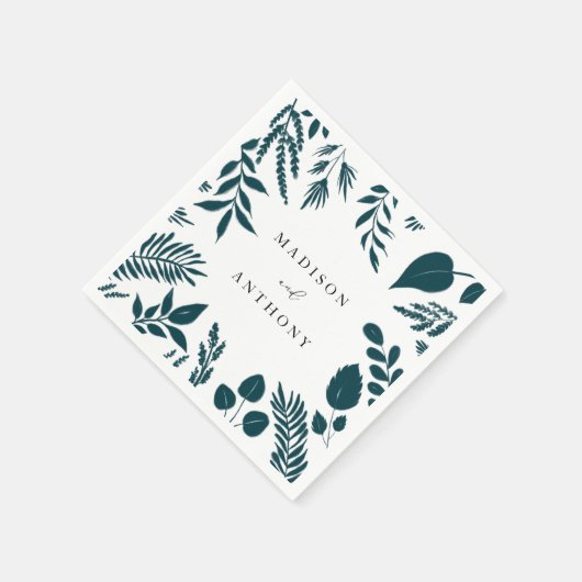 エレガントティール(緑がかった色)ブルーボ結婚タニカル スタンダードカクテルナプキン (角)