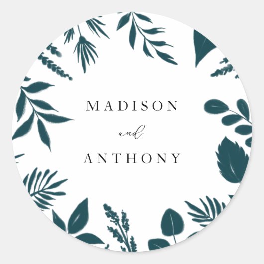 エレガントティール(緑がかった色)ブルーボ結婚タニカル ラウンドシール (正面)