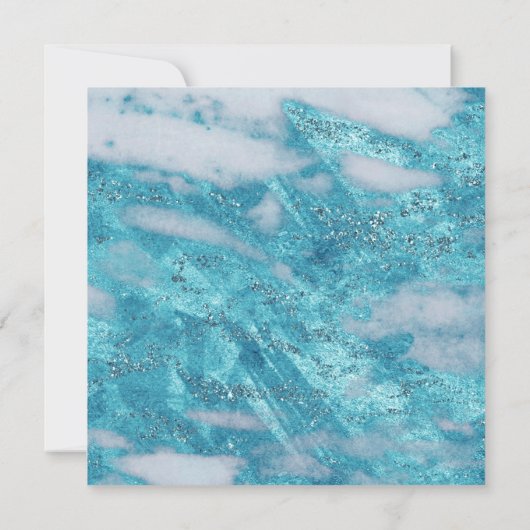 エレガントティール（緑がかった色）ブルーマーブルグリッタージオメトリック結婚ス 招待状 (裏面)