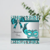エレガントティール（緑がかった色）ブルーレオパード仮装パーティー 招待状 (スタンド正面)