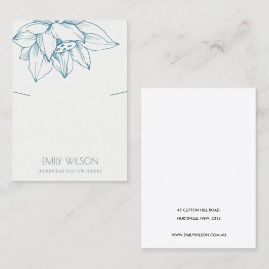 エレガントティール(緑がかった色)ブルーロータスシンプルネックレス表示器 名刺 (正面/裏面)