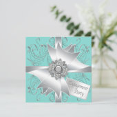 エレガントティール（緑がかった色）ブルー婚約パーティ 招待状 (スタンド正面)