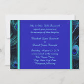 エレガントティール(緑がかった色)ブルー王室のとブルー結婚孔雀 招待状 (裏面)