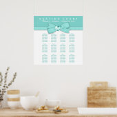 エレガントティール（緑がかった色）ブルー結婚の座席表 ポスター (キッチン)