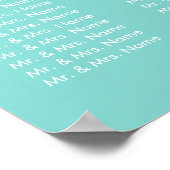 エレガントティール（緑がかった色）ブルー結婚の座席表 ポスター (角)