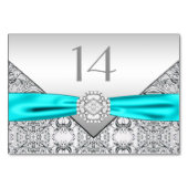 エレガントティール(緑がかった色)ブルー結婚シルバー テーブルナンバー (裏面)