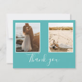 エレガントティール（緑がかった色）ブルー航海のいかり結婚の写真 サンキューカード (正面)