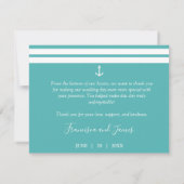 エレガントティール（緑がかった色）ブルー航海のいかり結婚の写真 サンキューカード (裏面)