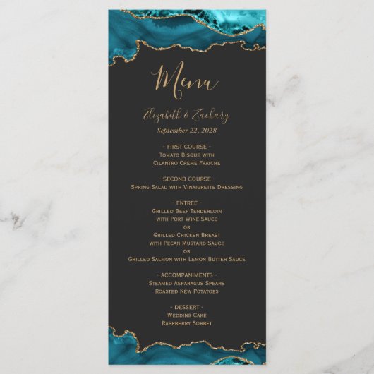 エレガントティール（緑がかった色）ブルー金ゴールドアガテダーク結婚ズ メニュー (正面)