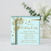 エレガントティール(緑がかった色)ブルー金ゴールドクリスマスパーティの招待状 招待状 (スタンド正面)