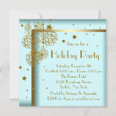 エレガントティール（緑がかった色）ブルー金ゴールドクリスマスパーティの招待状 招待状 (正面)