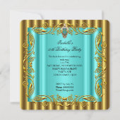 エレガントティール（緑がかった色）ブルー金ゴールドファブラス50th誕生日3 招待状 (裏面)