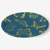 エレガントティール（緑がかった色）ブルー金ゴールド蝶誕生日 ペーパープレート (アングル)