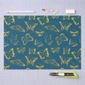 エレガントティール（緑がかった色）ブルー金ゴールド蝶 薄葉紙 (クラフト)