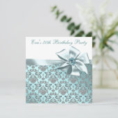 エレガントティール(緑がかった色)ブルー50th誕生日パーティー 招待状 (スタンド正面)