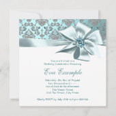 エレガントティール(緑がかった色)ブルー50th誕生日パーティー 招待状 (裏面)