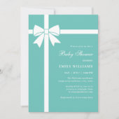 エレガントティール(緑がかった色)ブルー&ホワイトリボンバーブベイビーシャワー 招待状 (正面)