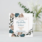 エレガントティール(緑がかった色)、ベージュバラバルミツワー招待状 招待状 (スタンド正面)