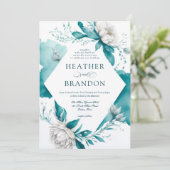 エレガントティール（緑がかった色）ホワイトウォーター色フローラ牡丹結婚の 招待状 (スタンド正面)