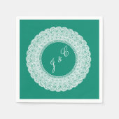 エレガントティール（緑がかった色）&ホワイトレースカクテルナプキン スタンダードカクテルナプキン (正面)