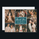 エレガントティール（緑がかった色）ホワ結婚イの写真数々のコラージュ サンキューカード<br><div class="desc">モダン手エレガント文字の写真結婚コラージュ数々のサンキューカード。6スタイリッシュ枚の写真を前面に、1結婚枚の写真を背面に並べたサンキューカードテンプレート。文字の「あなた感謝してい」と手で書渦巻形の道のスクリプトフォントで白の暗いティール（緑がかった色）の緑の色の背景。自分の名前とメッセージ感謝していを自分の名前に合わせる。ノートもしを手書きしたい場合は、サンプル文字を削除して宇宙を増やす。もしデザイ救済ンにお問い合わせ品連絡が必要だ！</div>