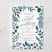 エレガントティール（緑がかった色）ボタニカル結婚ヴァーチャル 招待状 (正面)