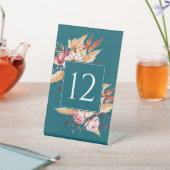 エレガントティール（緑がかった色）ボホフローラ結婚のテーブル番号 台座サイン (インサイチュ)