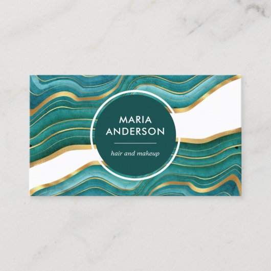エレガントティール（緑がかった色）モダン金ゴールドアゲートゲードジェムストーン 名刺 (正面)