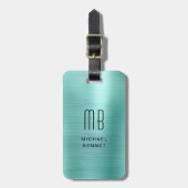 エレガントティール（緑がかった色）モノグラムのグリーンブラッシュメタル ラゲッジタグ (正面縦)
