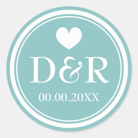 エレガントティール（緑がかった色）モノグラムの結婚式の引き出物 ラウンドシール (正面)