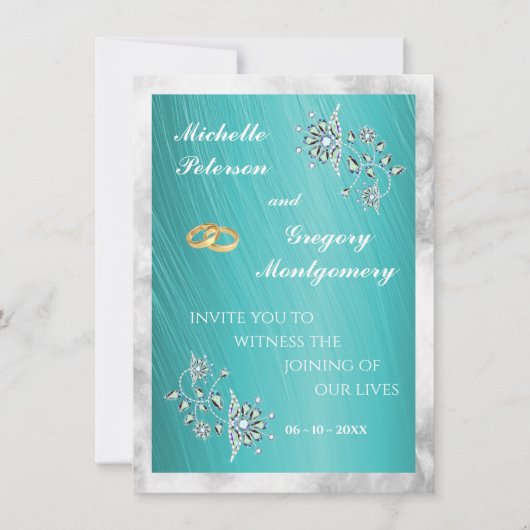 エレガントティール（緑がかった色）ライン結婚ストーン 招待状 (正面)