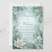 エレガントティール（緑がかった色）ロータスフローラ結婚式招待状 招待状 (正面)