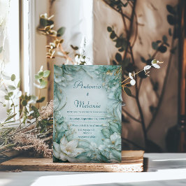 エレガントティール（緑がかった色）ロータスフローラ結婚式招待状 招待状