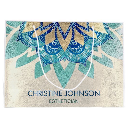 エレガントティール(緑がかった色)ロータロゴデザイン ラージペーパーバッグ (裏面)