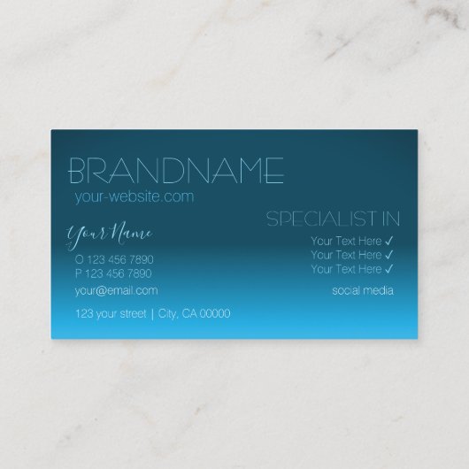 エレガントティール（緑がかった色）勾配鏡フォントクラシックモダン 名刺 (裏面)