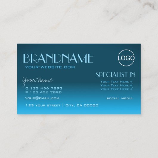 エレガントティール（緑がかった色）勾配鏡フォントクラシックロゴ 名刺 (裏面)