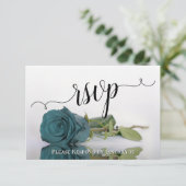 エレガントティール（緑がかった色）又はターコイズ反射バラ結婚の 出欠カード (スタンド正面)