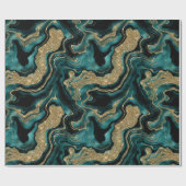 エレガントティール（緑がかった色）及び金ゴールドグリッターアゲート誕生日 ラッピングペーパー (フラット)
