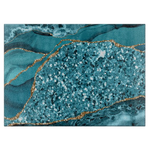 エレガントティール（緑がかった色）及び金ゴールドグリッター海瑪瑙 カッティングボード (正面)