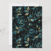 エレガントティール（緑がかった色）及び金ゴールドバラフローラルパタ結婚ーン 招待状 (裏面)