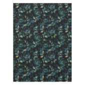 エレガントティール(緑がかった色)及び金ゴールドバラ花柄 テーブルクロス (正面)