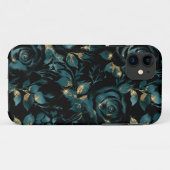 エレガントティール（緑がかった色）及び金ゴールドバラ花柄 Case-Mate iPhoneケース (裏面(横))