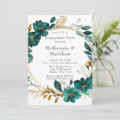 エレガントティール(緑がかった色)及び金ゴールドフローラ婚約パーティ 招待状 (スタンド正面)