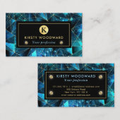 エレガントティール(緑がかった色)及び金ゴールドミッドナイトクリスタル銀河系 名刺 (正面/裏面)