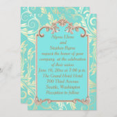 エレガントティール（緑がかった色）及び金ゴールド結婚式招待状 招待状 (正面/裏面)