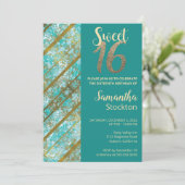 エレガントティール(緑がかった色)及び金ゴールド誕生日招待状 招待状 (スタンド正面)